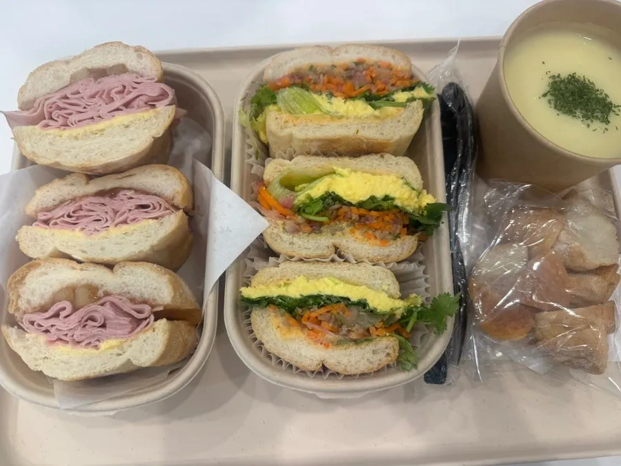 Apple jambon-beurre and egg mayo bánh mì brunch