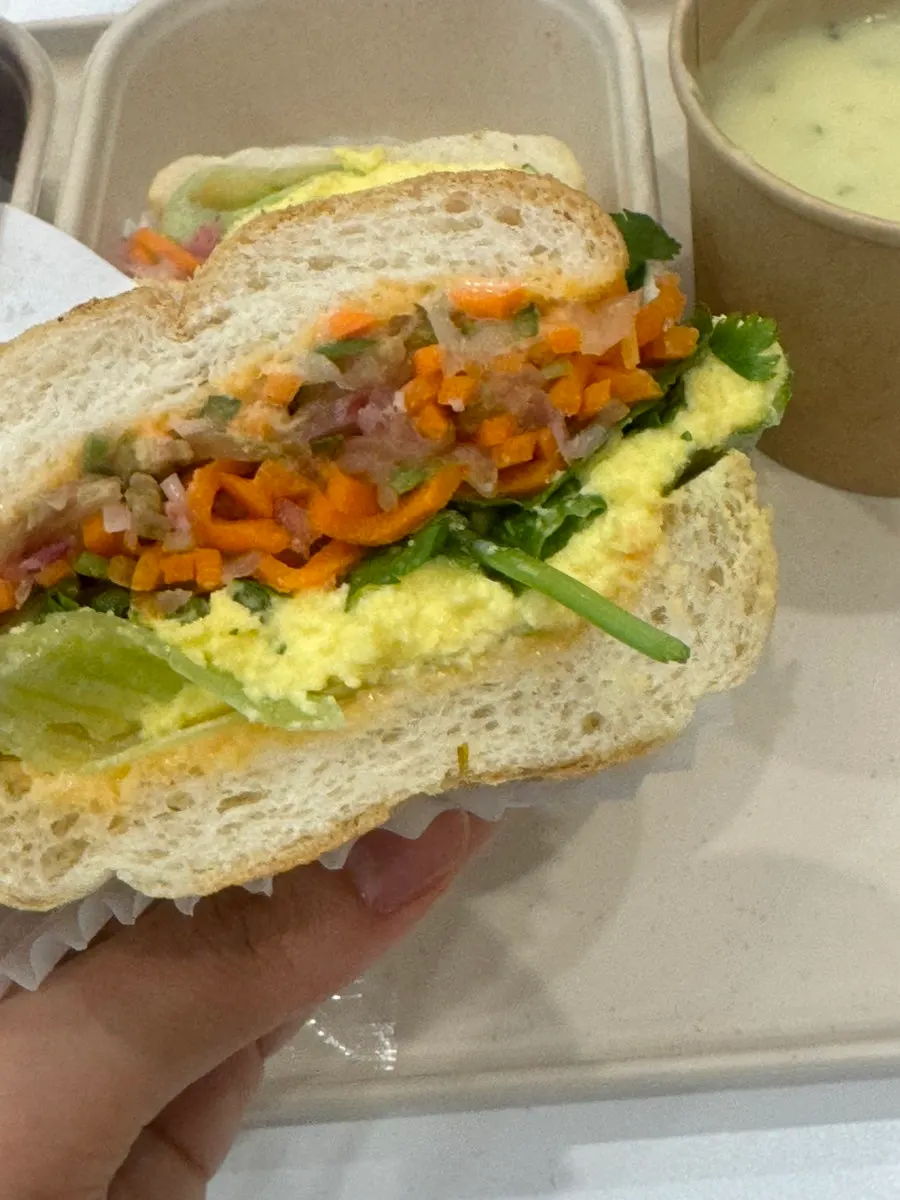 Egg mayo bánh mì with extra cilantro