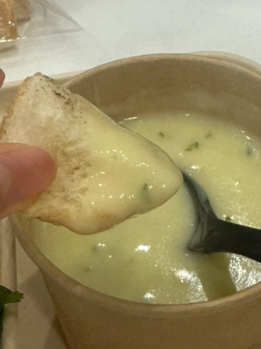 Warm cream soup ordered with sandwiches