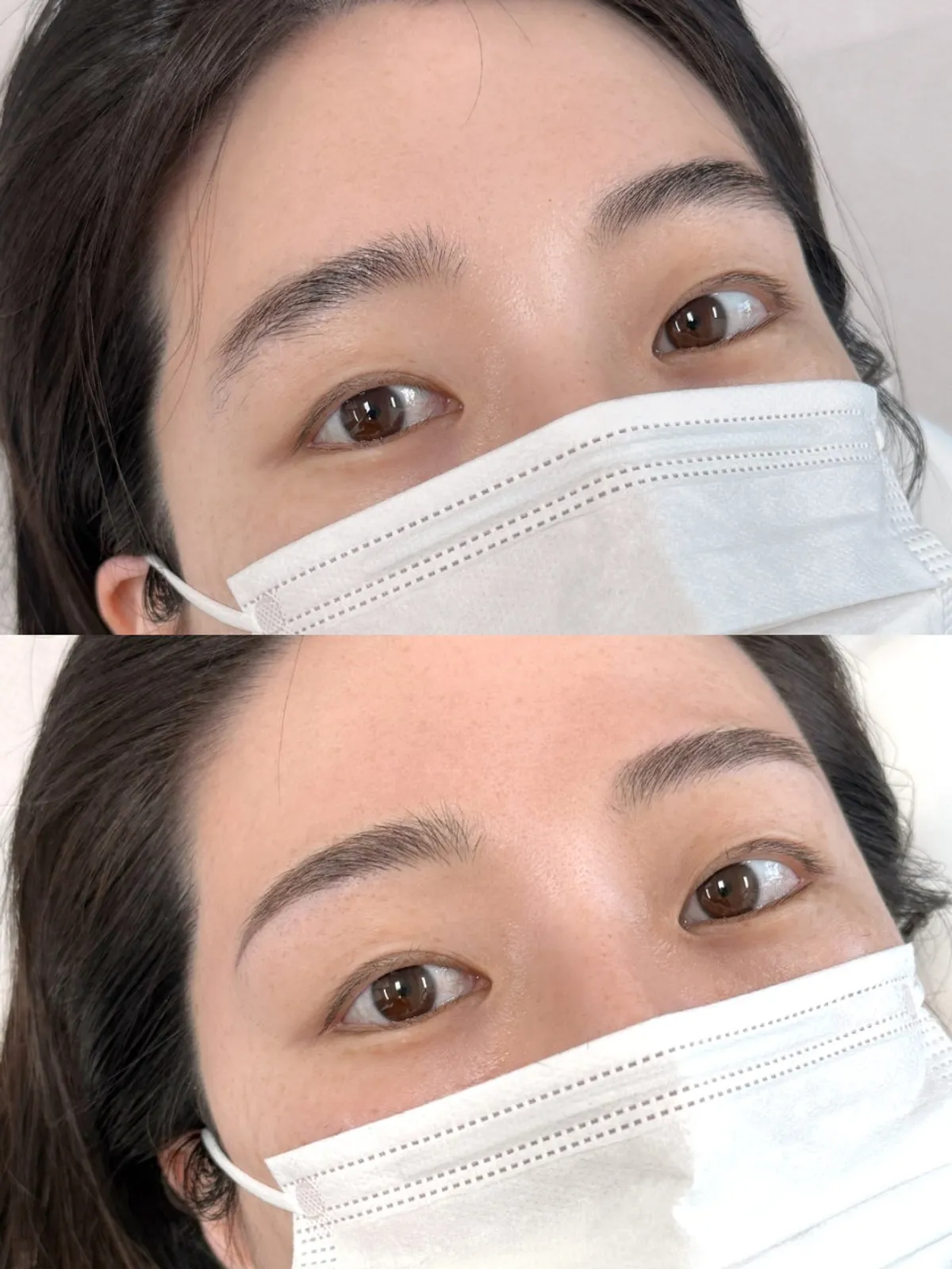 Before-and-after comparison photo of the eyebrow tattoo