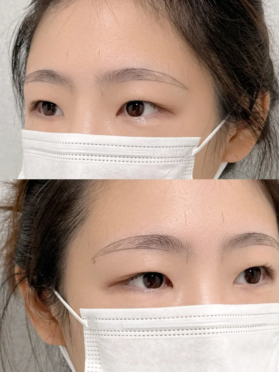 Semi-permanent eyebrow treatment after numbing cream