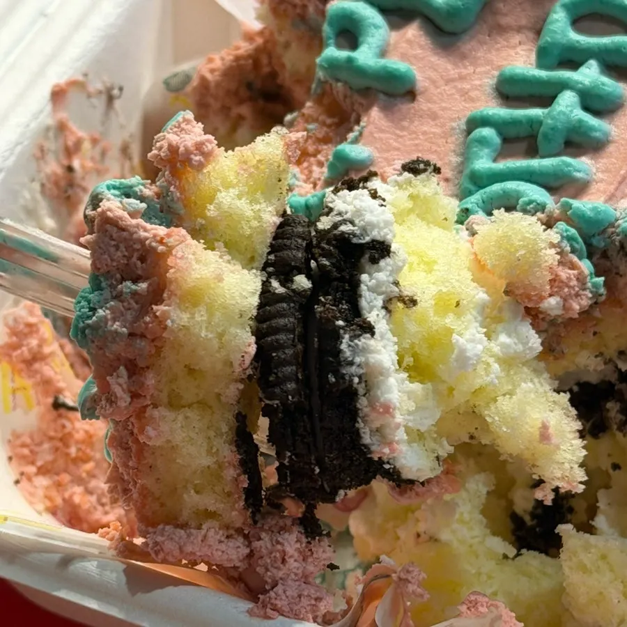 Inside of the cake showing whole Oreo pieces