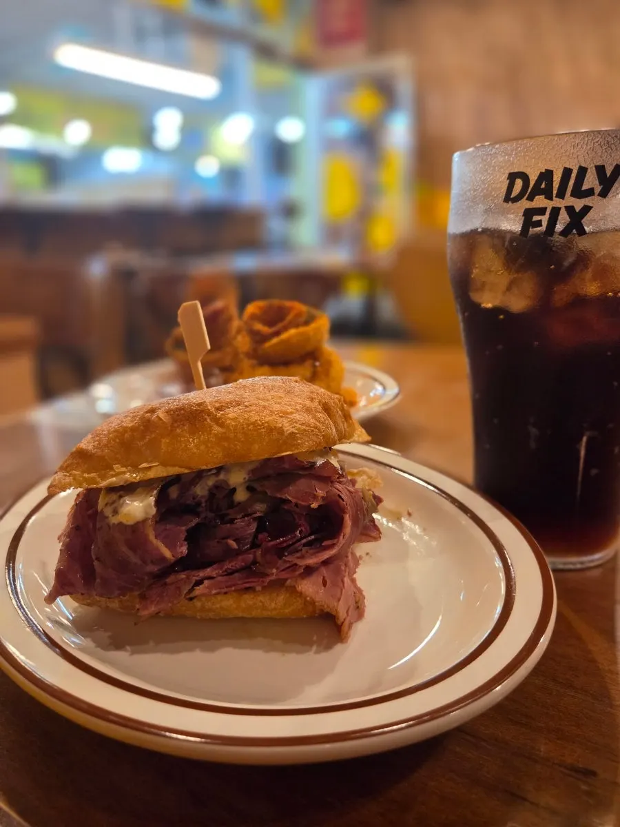 Cross-section of the hefty pastrami sandwich