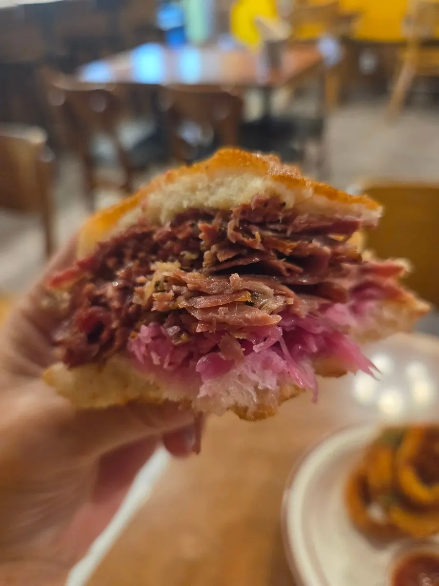 The pastrami sandwich plate, nearly finished