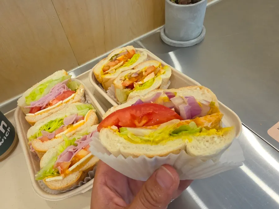 Close-up of a crisp rice baguette sandwich