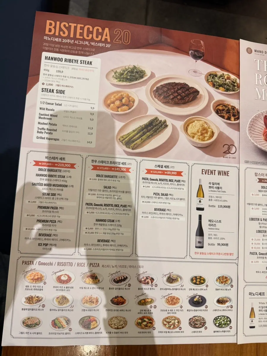 First page of the Italian menu