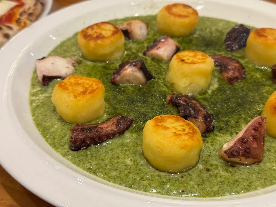 Gamtae pesto octopus gnocchi