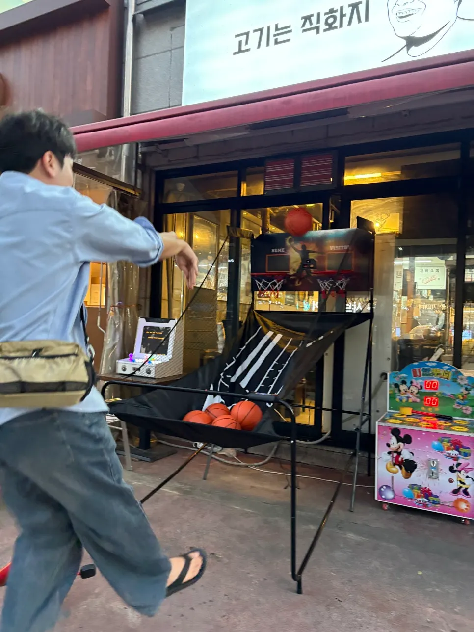 Basketball arcade game set up at the restaurant