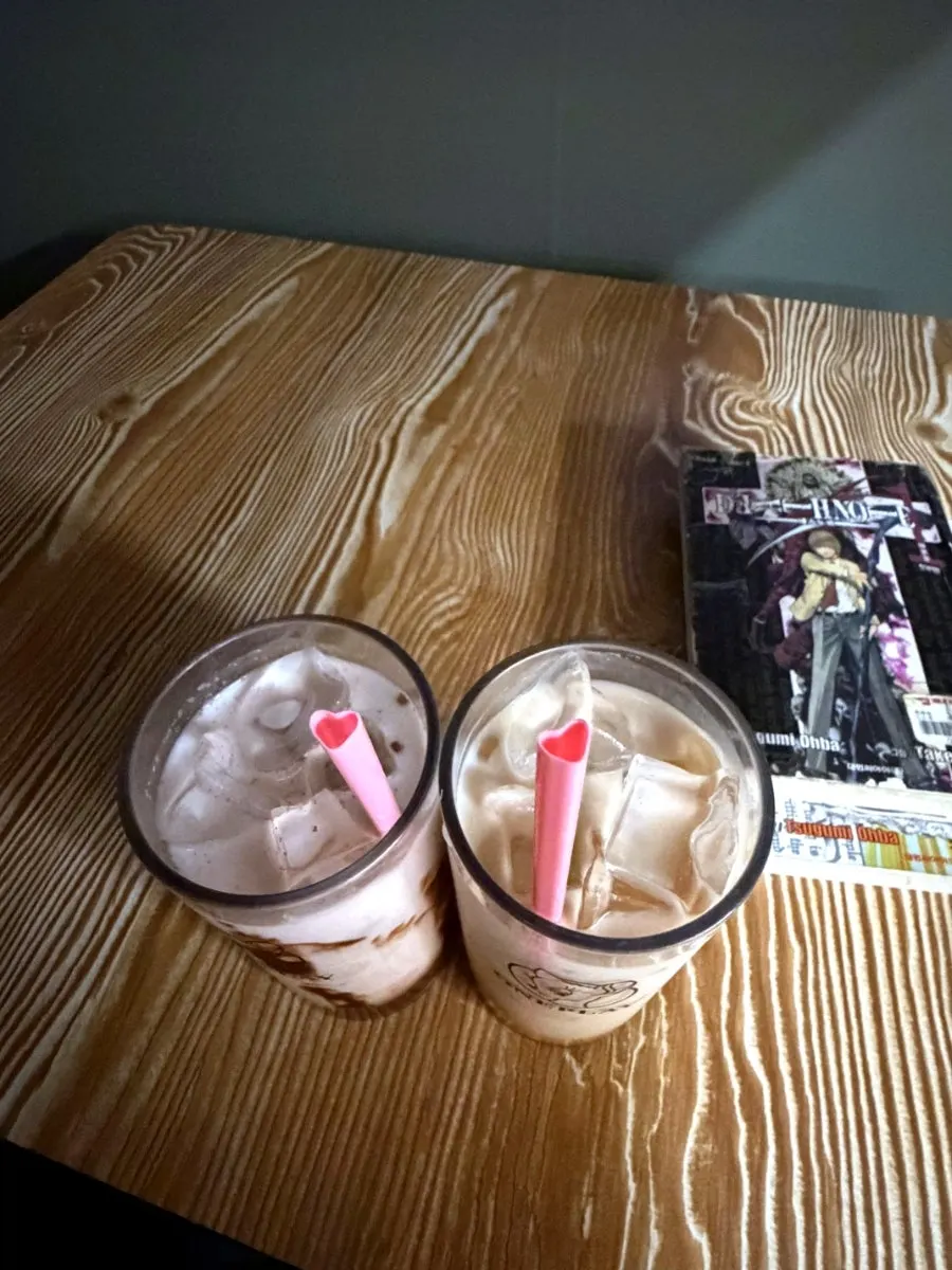 Drinks with pink heart straws