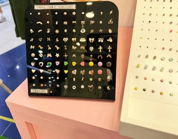 Piercings displayed in different materials