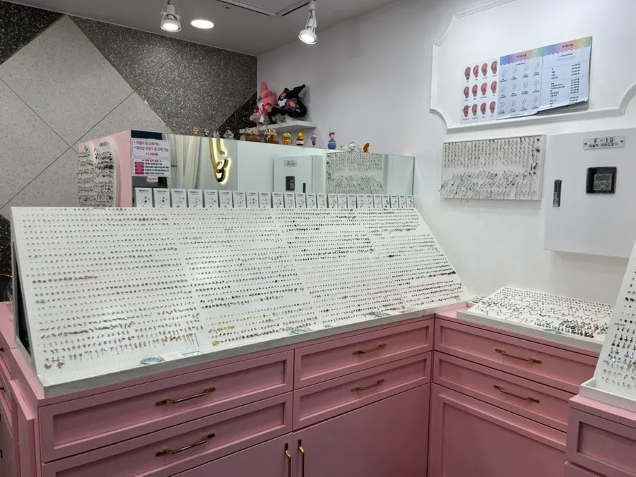 Piercing display counters filling the store