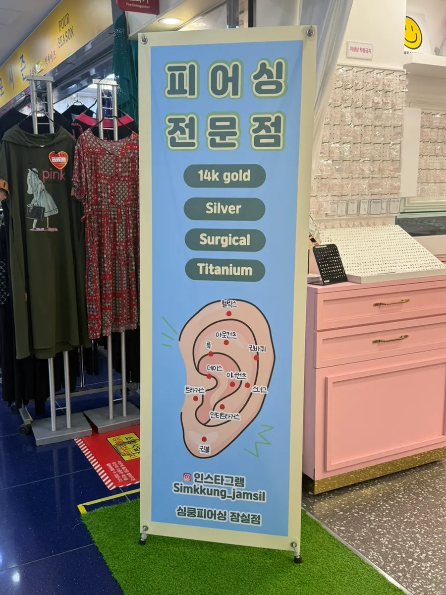 Standing sign showing piercing spot guide