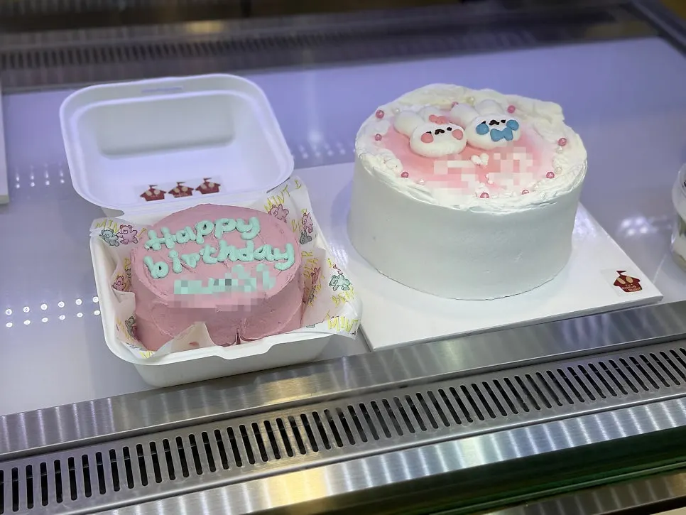Size comparison between the lunchbox cake and the No.1 cake
