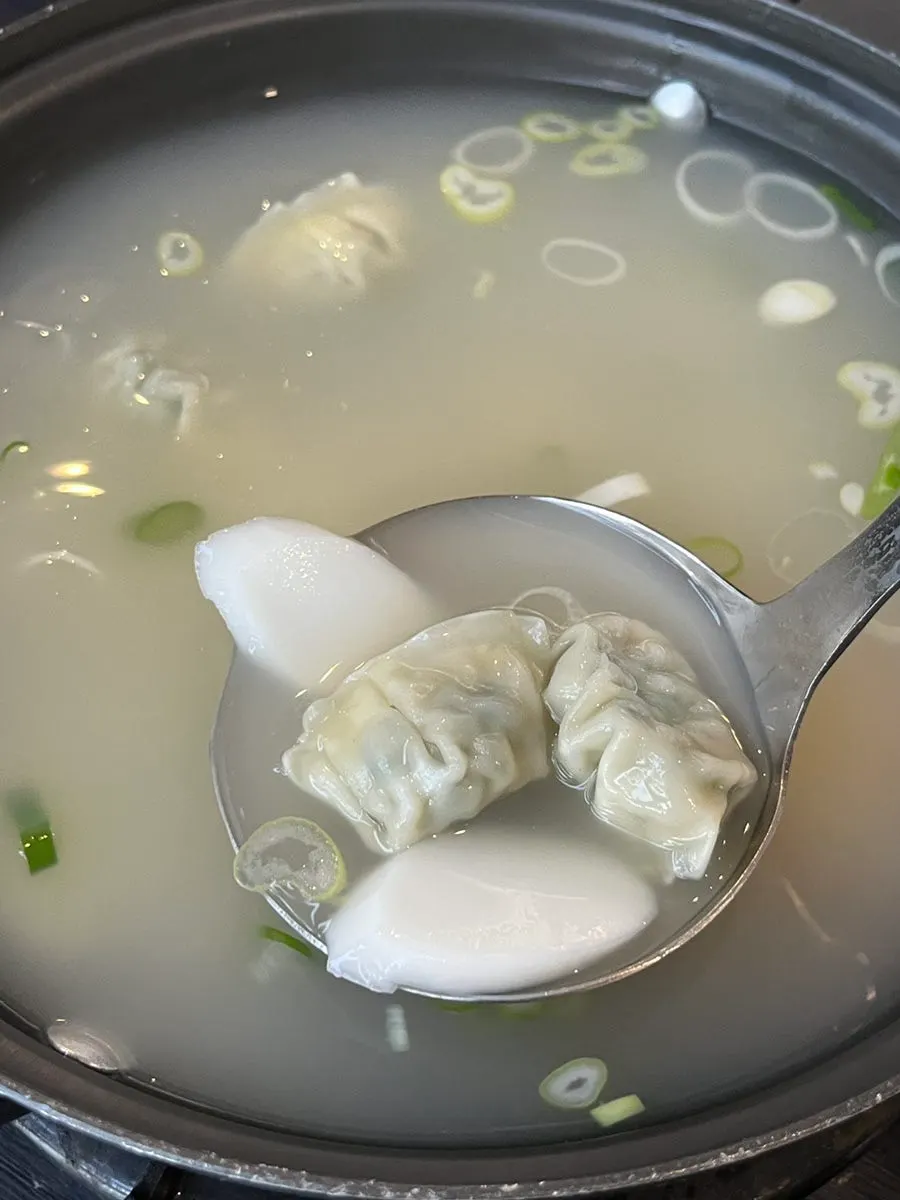 Pepper and egg served alongside the rice cake dumpling soup