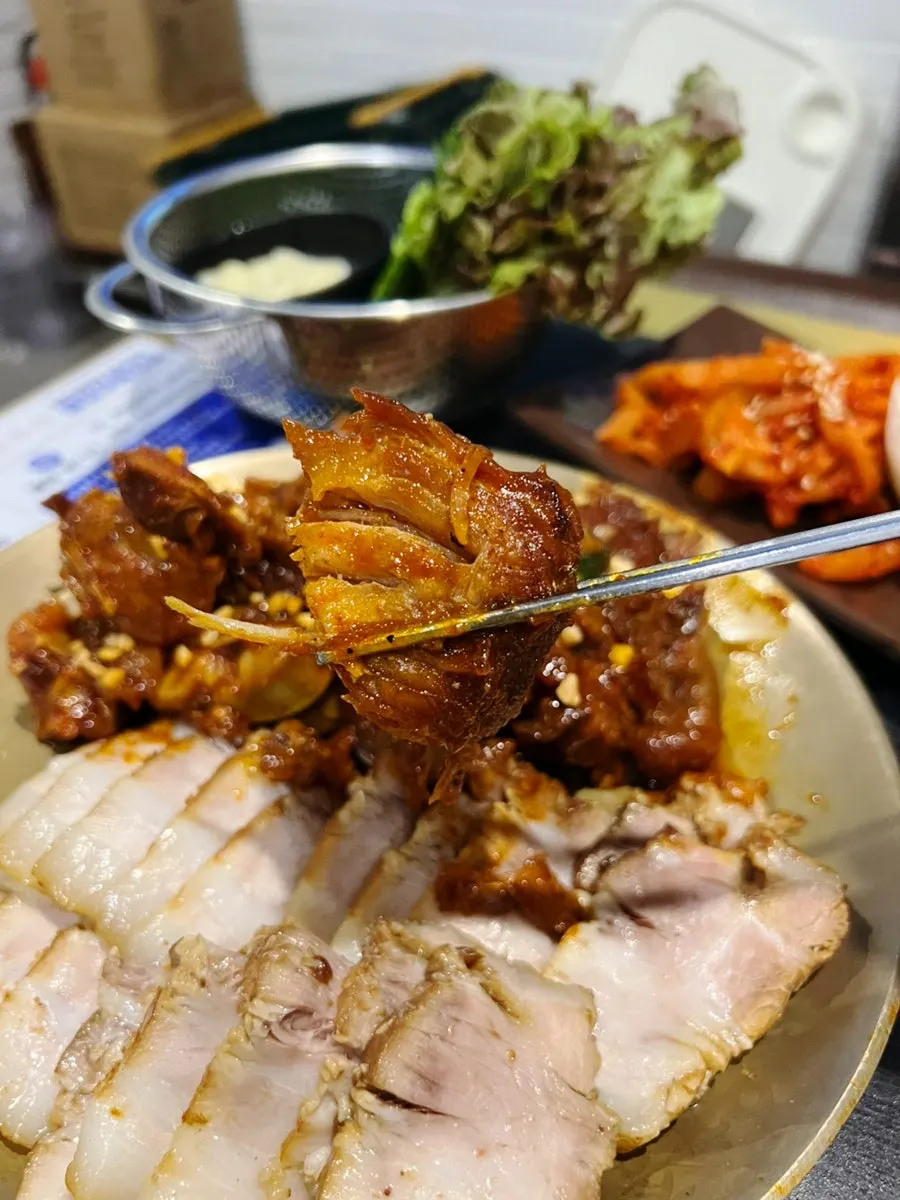 Jokbal and bossam wrapped in perilla leaves