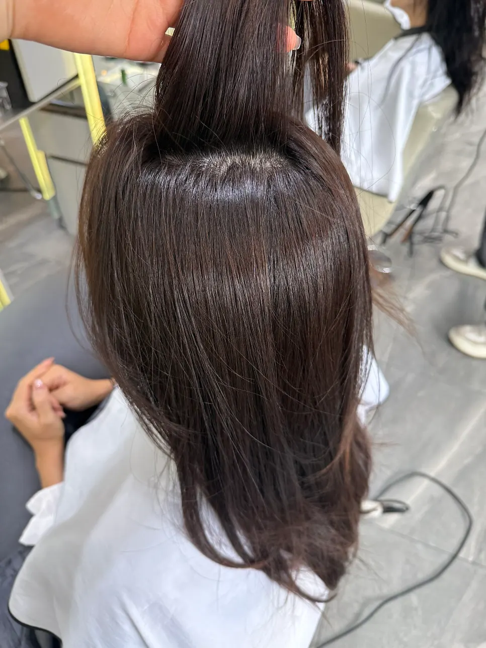 After shot of the hair following the root perm and clinic treatment