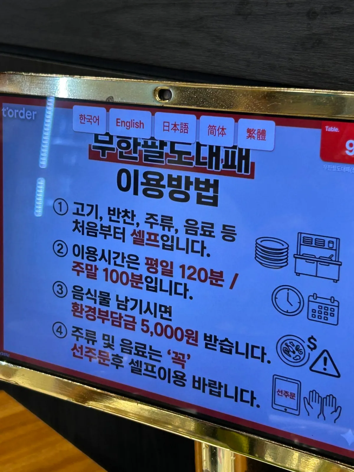 Table setting for the Premium All-You-Can-Eat Shaved Pork at ₩18,900 per person