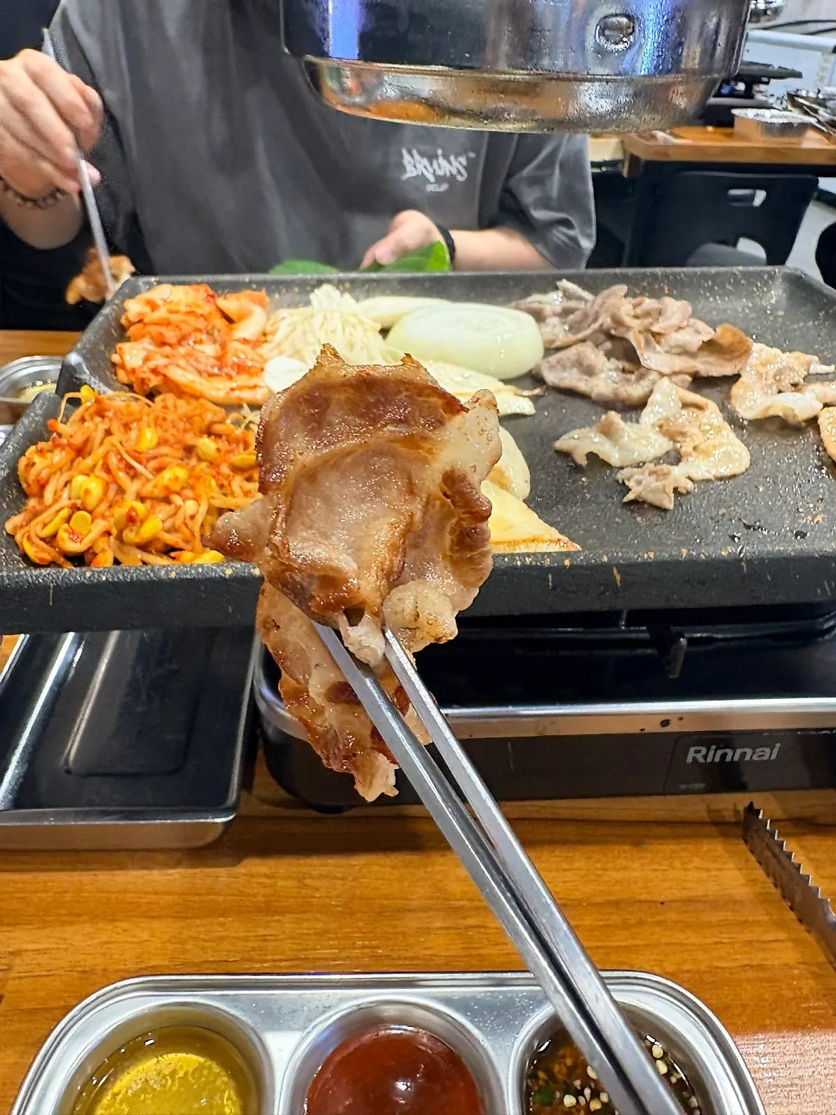 Shaved pork belly on the grill