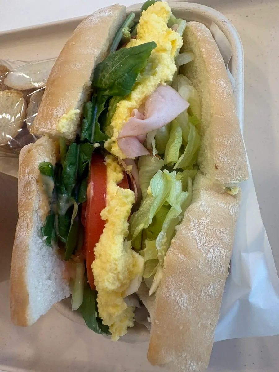 Thick baguette sandwich made even fuller with extra vegetables