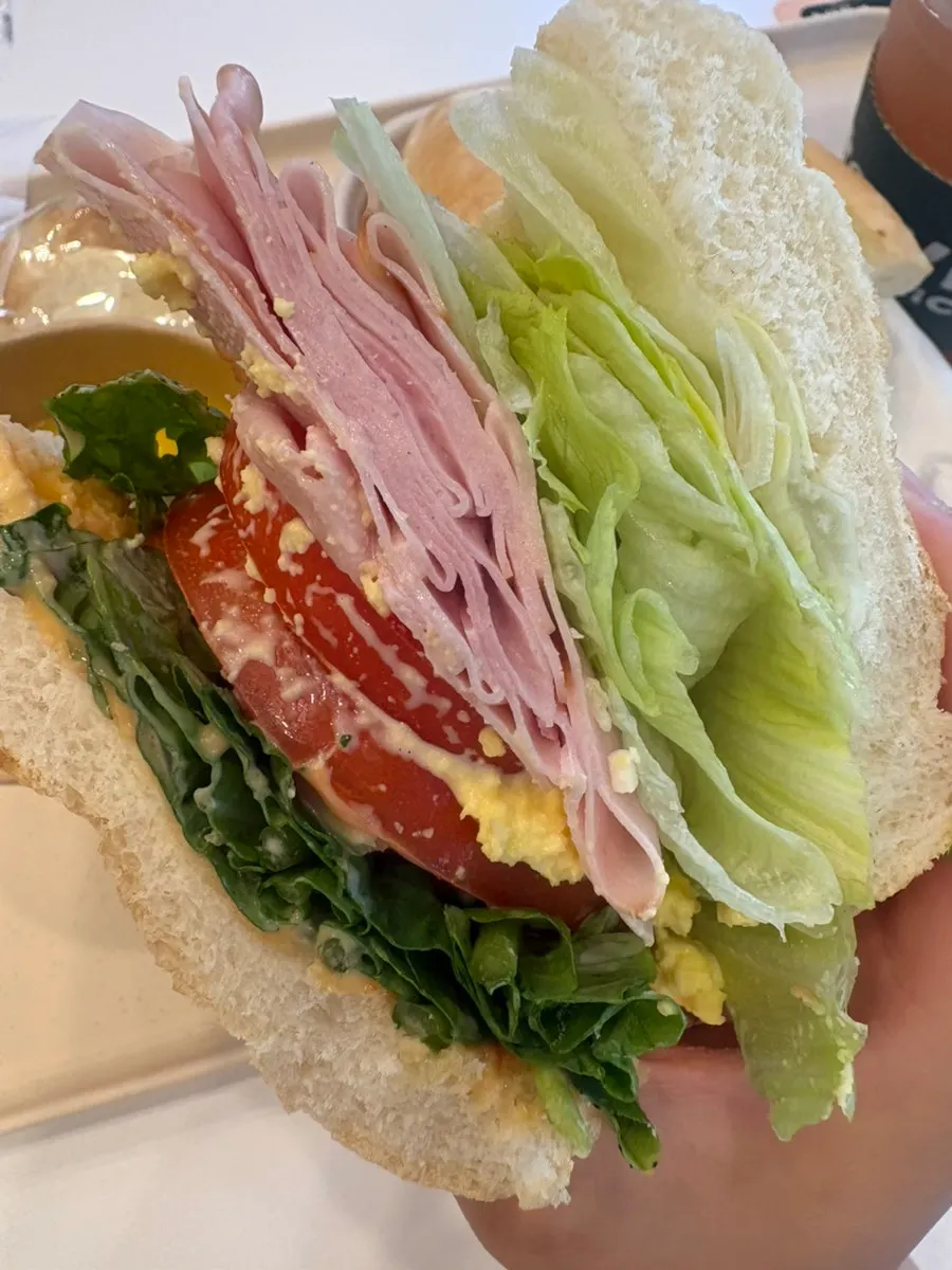 Cross-section of Town Sandwich with egg mayo and rocket