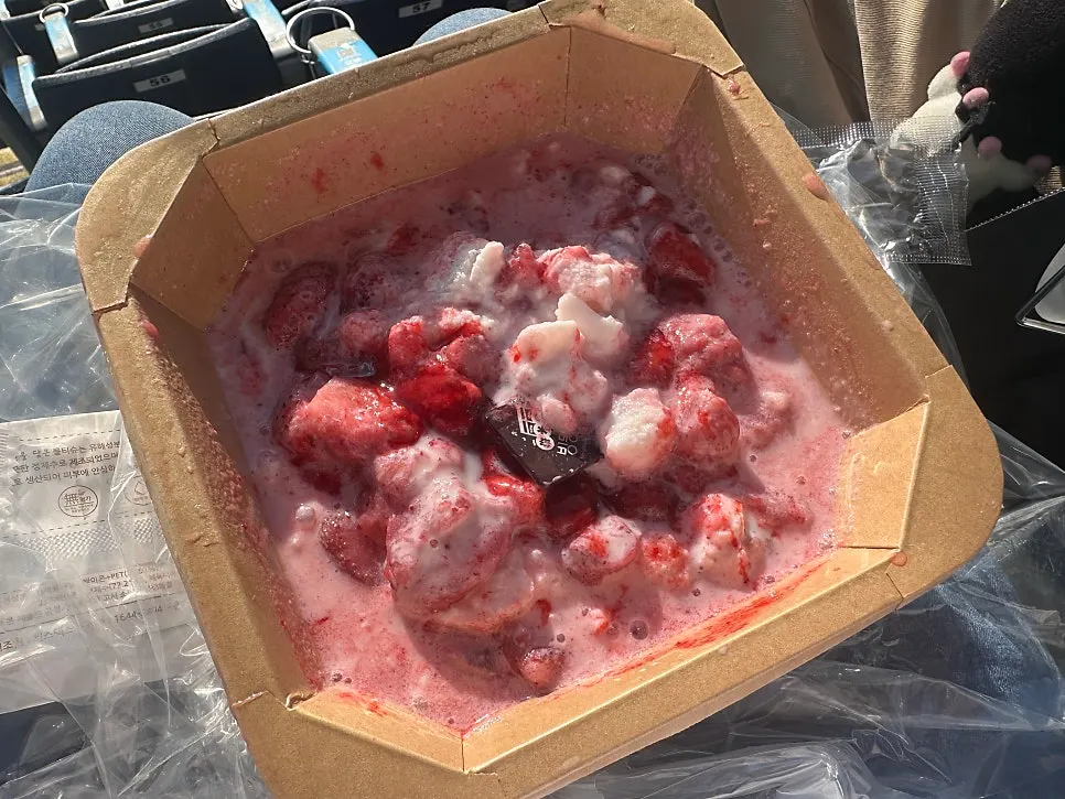 Bingdongdaeng strawberry bingsu piled high with milk ice