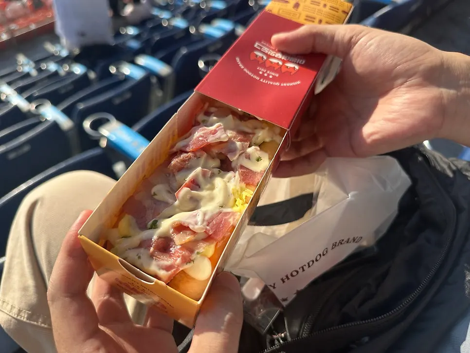 Cool strawberry bingsu eaten on a hot day at the stadium
