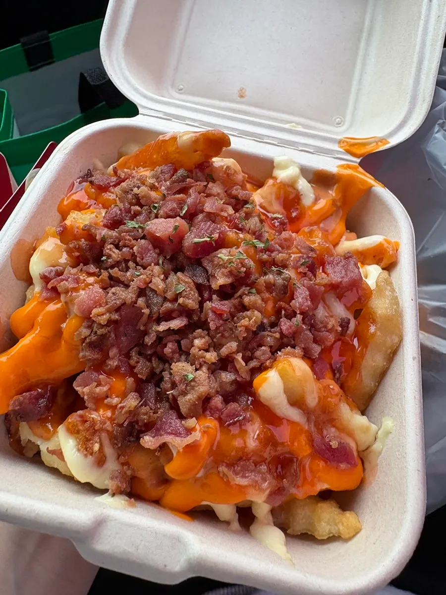 The bacon corn mayo hot dog piled with toppings