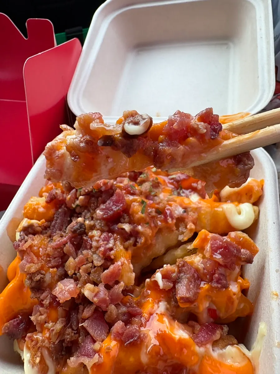 Mexican chipotle fries topped generously with sauce