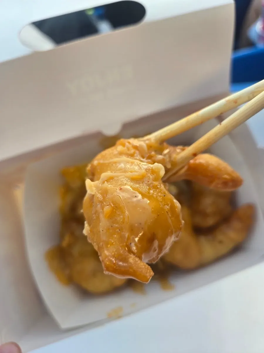 A cup with a reasonable portion of cream shrimp