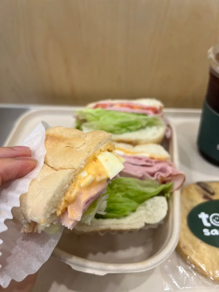 One piece of the 3-cut baguette sandwich