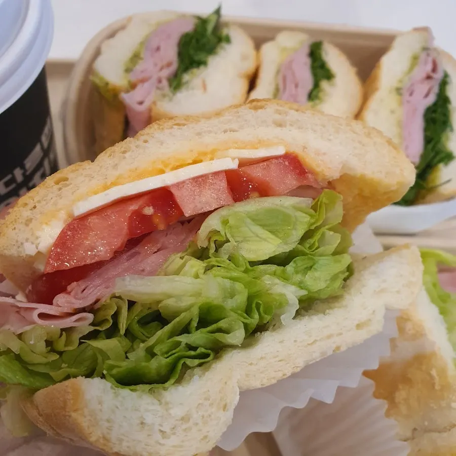 Cross-section of the Town Sandwich showing the crispy baguette