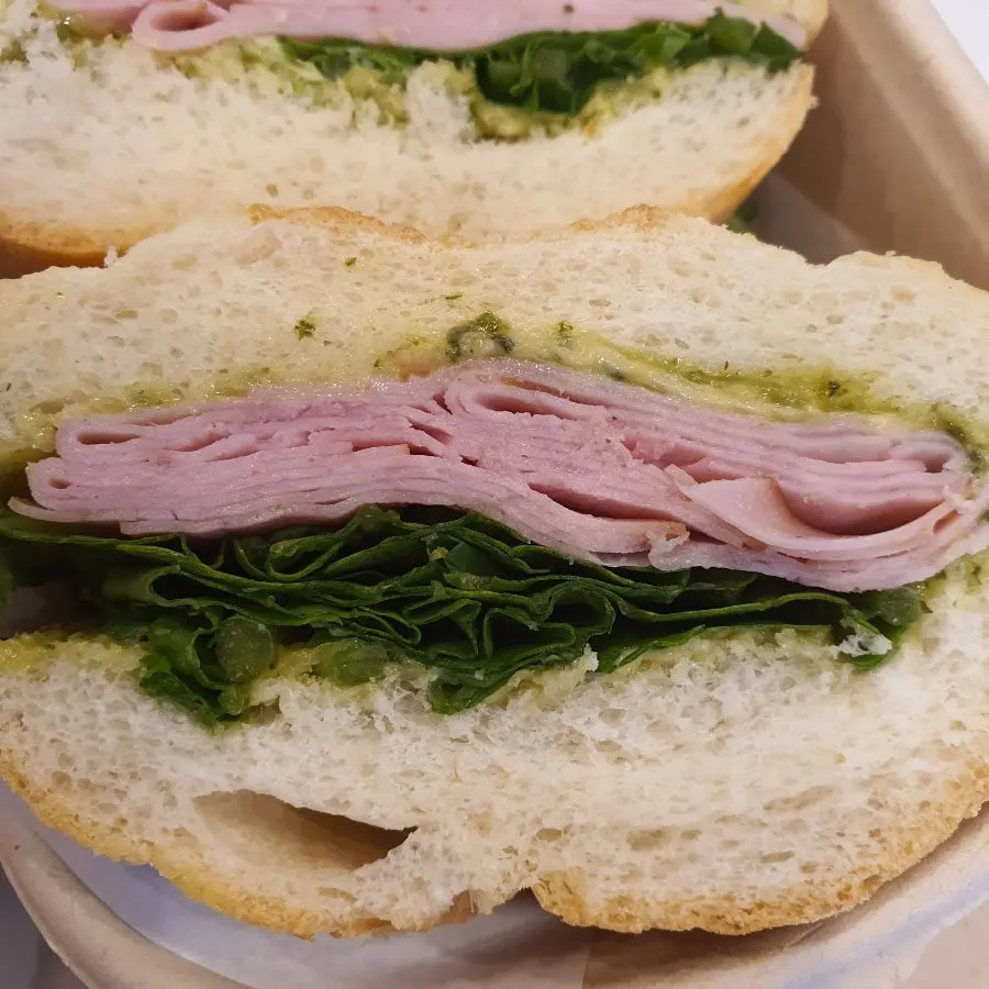 Basil jambon-beurre with basil pesto and jambon-beurre filling