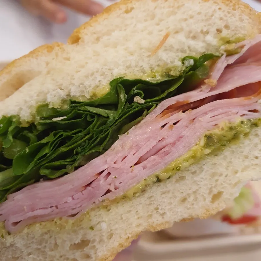Cross-section of the basil jambon-beurre sandwich