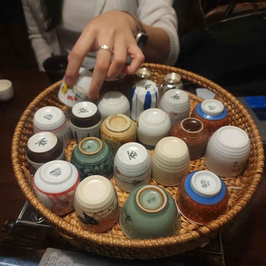 Various small liquor cups at Jojomomo