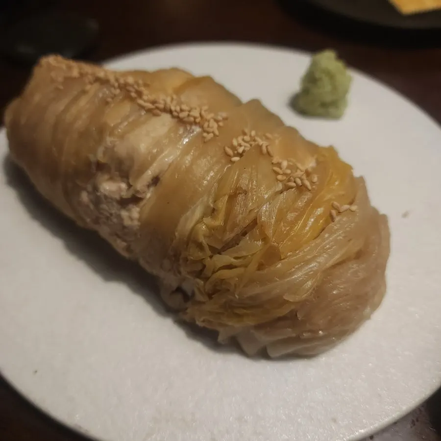 Tuna-aged-kimchi roll snack at Jojomomo