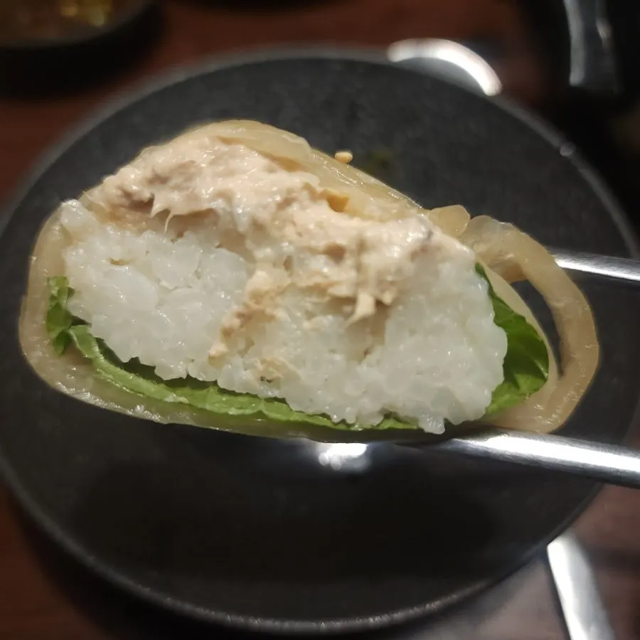 Components of the tuna-aged-kimchi roll snack