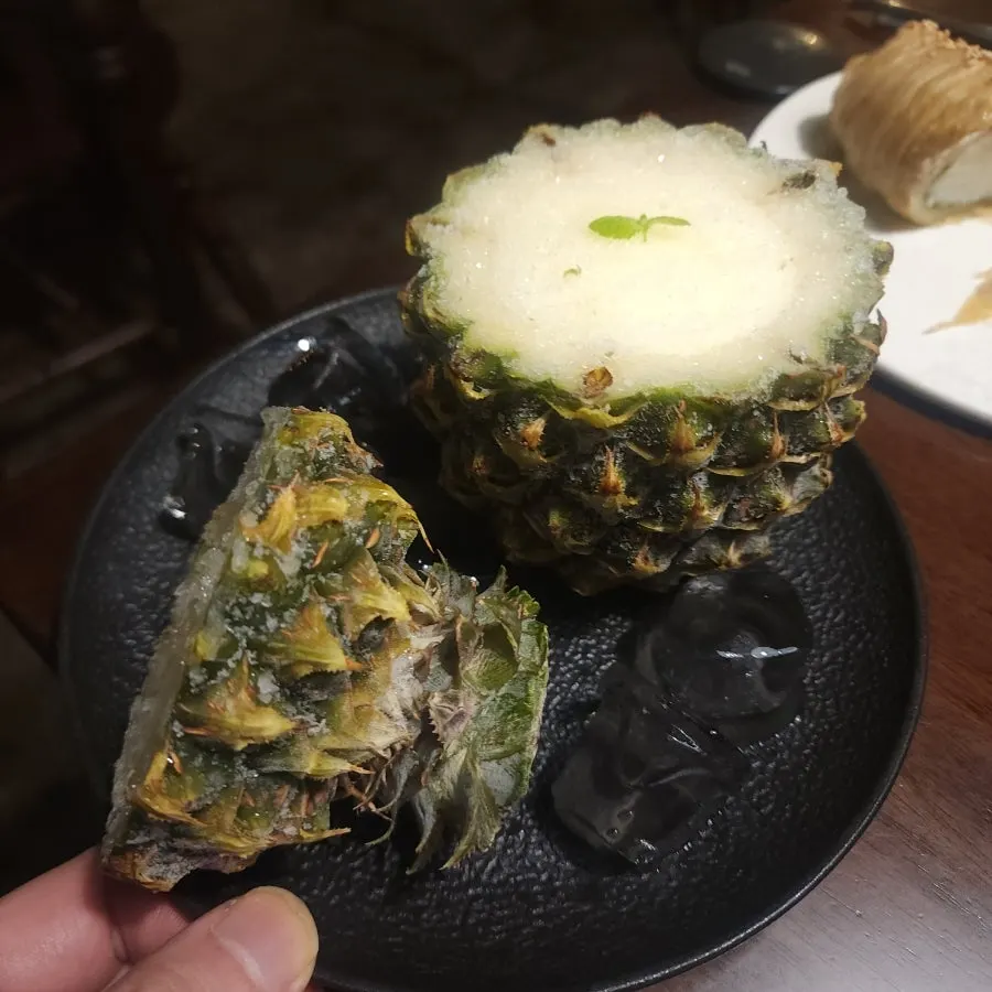 Pineapple sherbet ordered to finish the meal