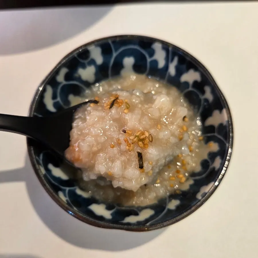 Appetizer porridge for the sashimi omakase spread