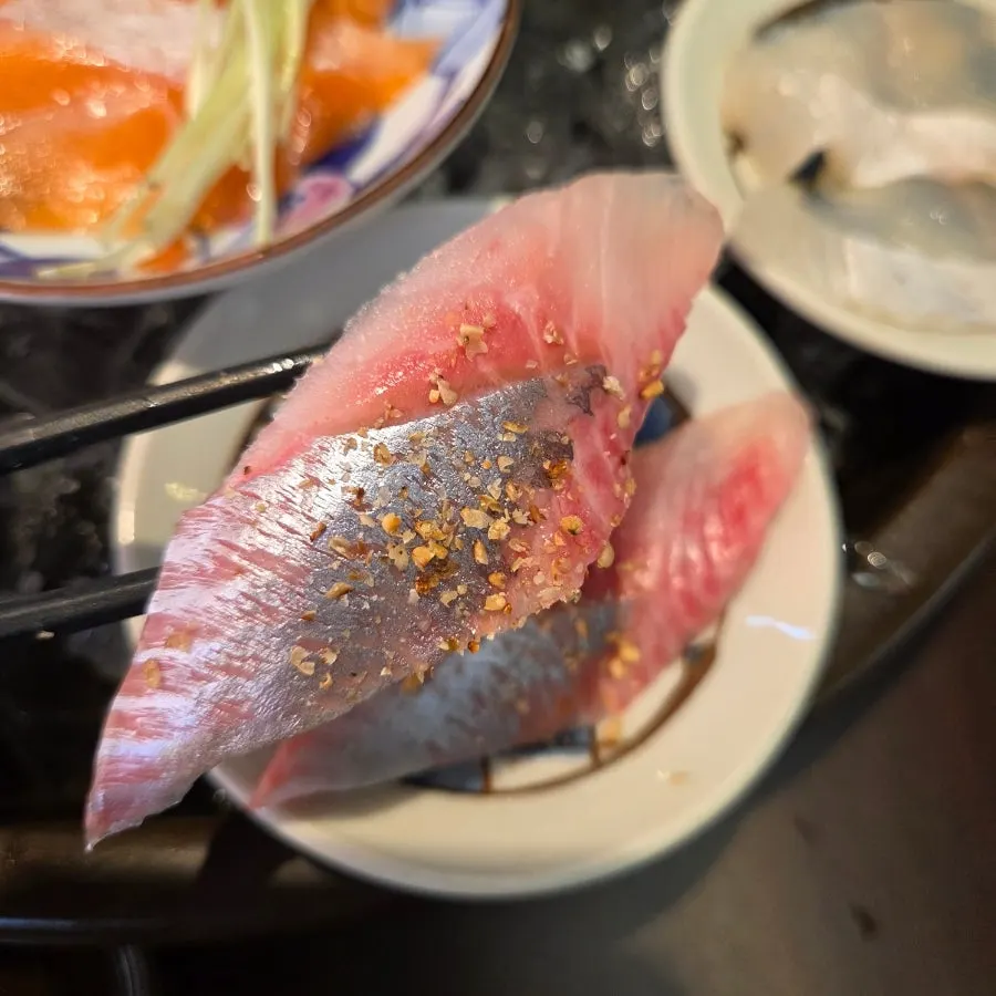Aged sashimi including Spanish mackerel, red sea bream, and herring
