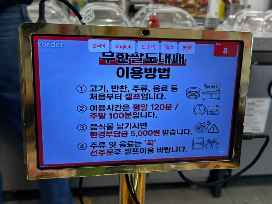 Menu board listing premium all-you-can-eat pork prices