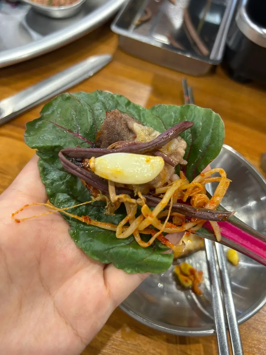 Close-up of grilled shaved pork