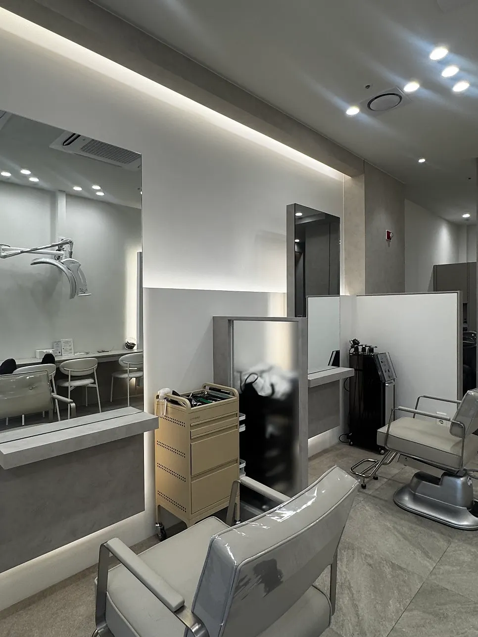 Seating in the salon's modern interior