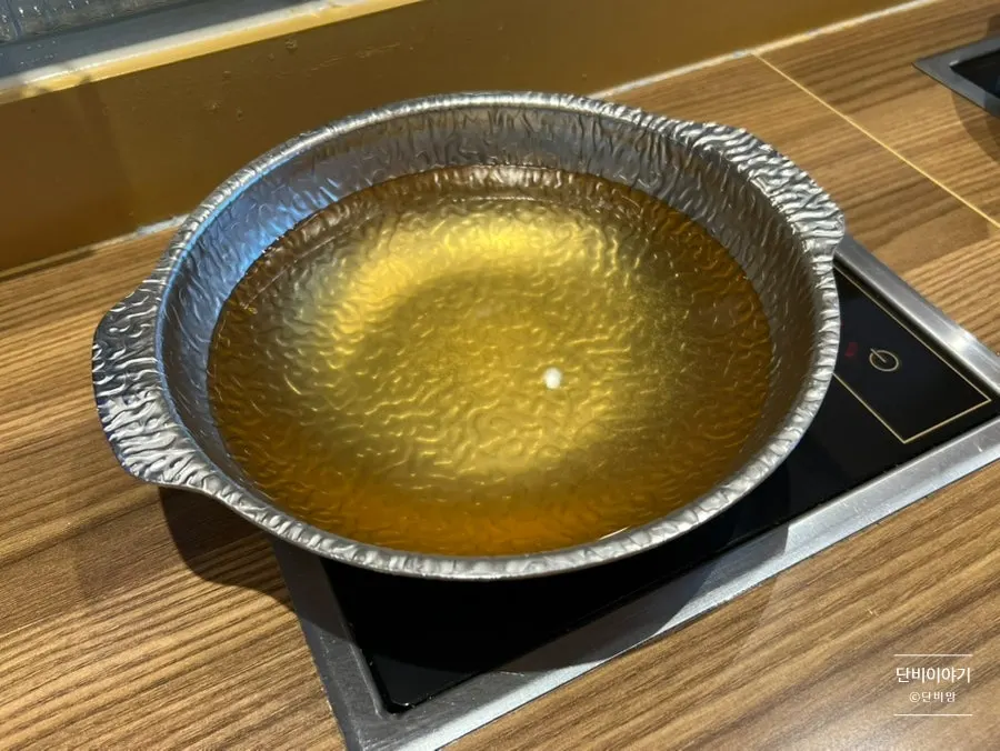 Pot full of basic broth on the induction stove
