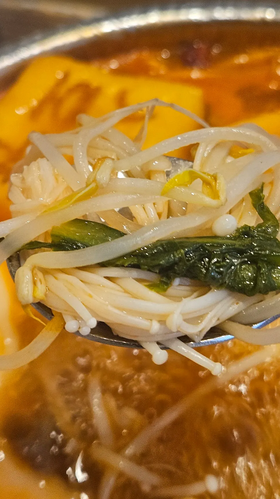 Beef brisket and vegetable combination in spicy shabu-shabu
