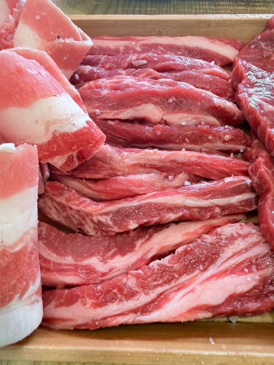 Beef cuts grilling on the plate