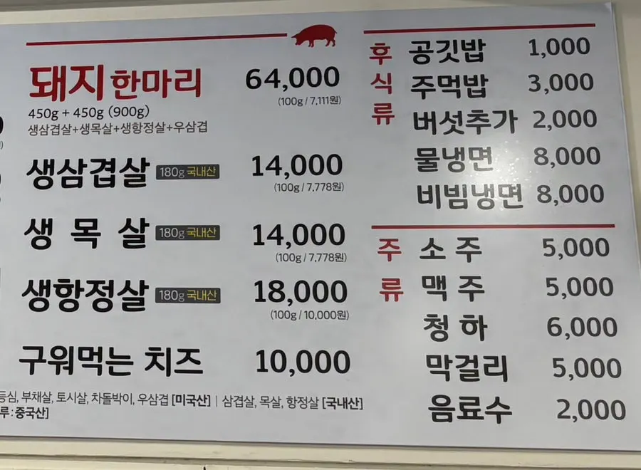 Menu board showing the price of the big beef set
