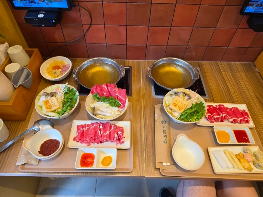 Full spread of shabu-shabu and finishing dishes