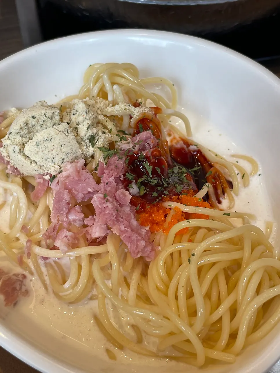 Buldak cream pasta simmered in leftover broth