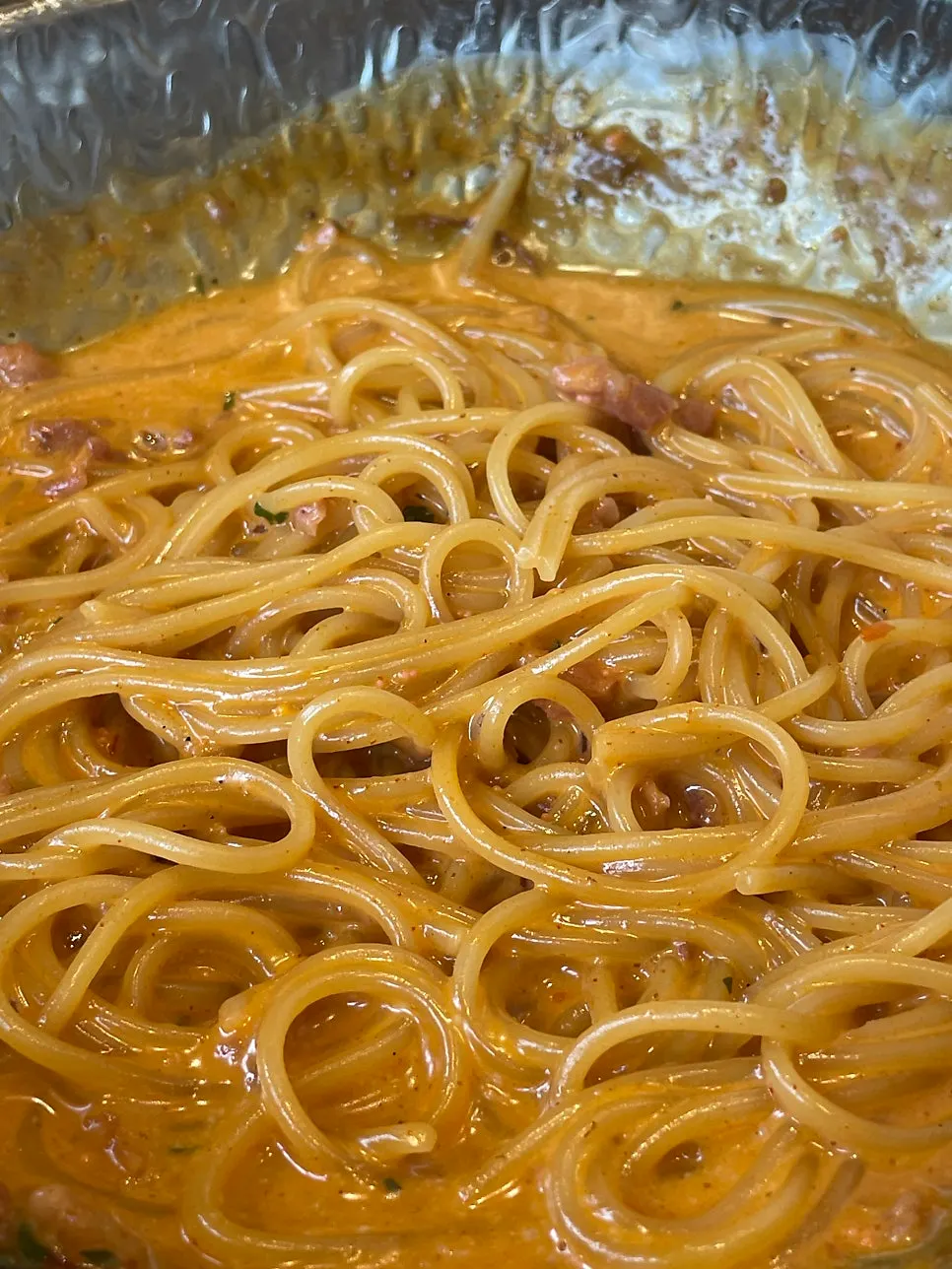 Close-up of the finished Buldak cream pasta