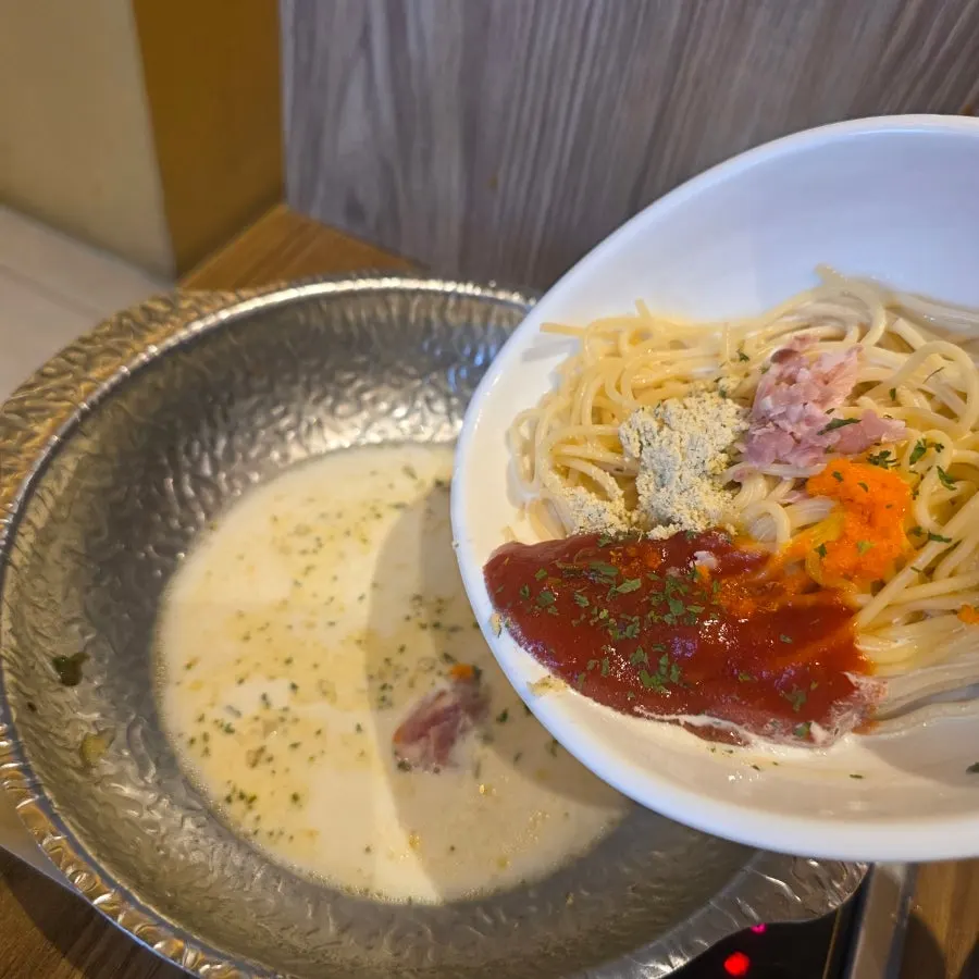 Rosé pasta ingredients served separately